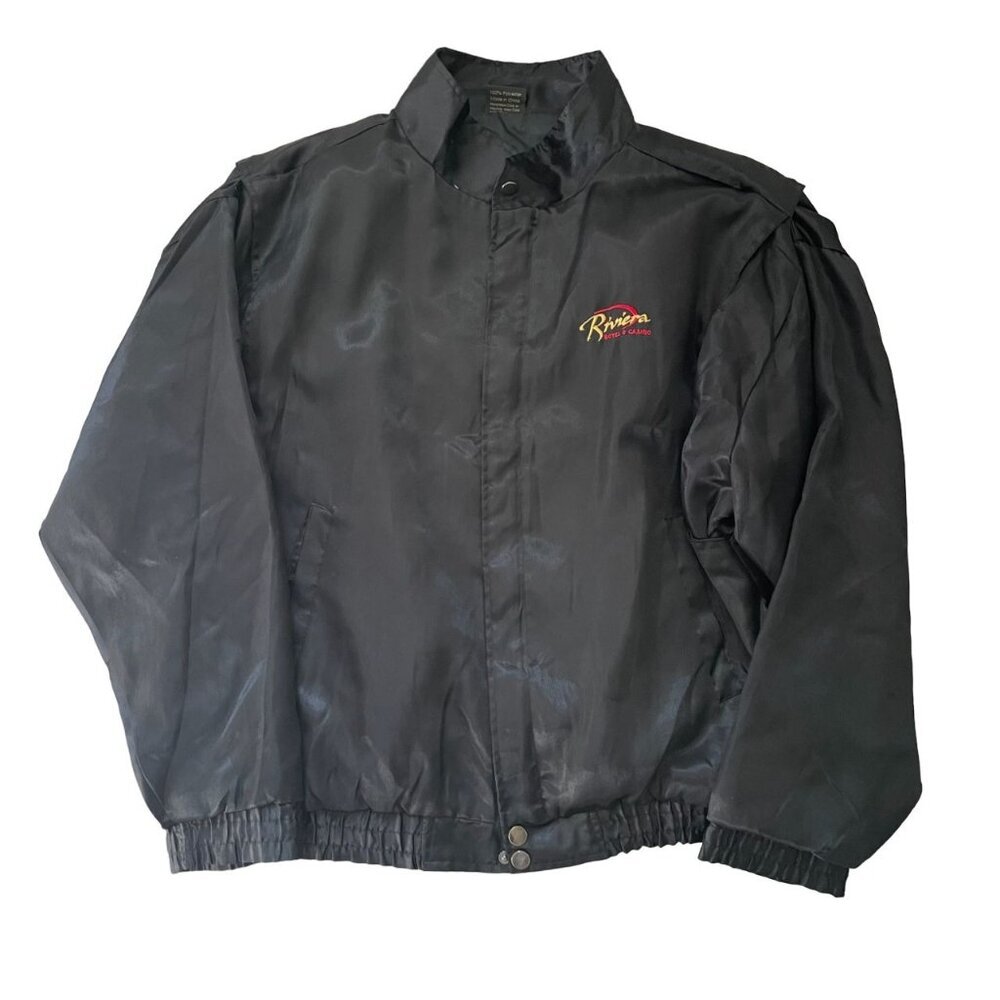 Riviera Hotel & Casino Embroidered Full Zip Satin Bomber Jacket Men's Size XL Bl